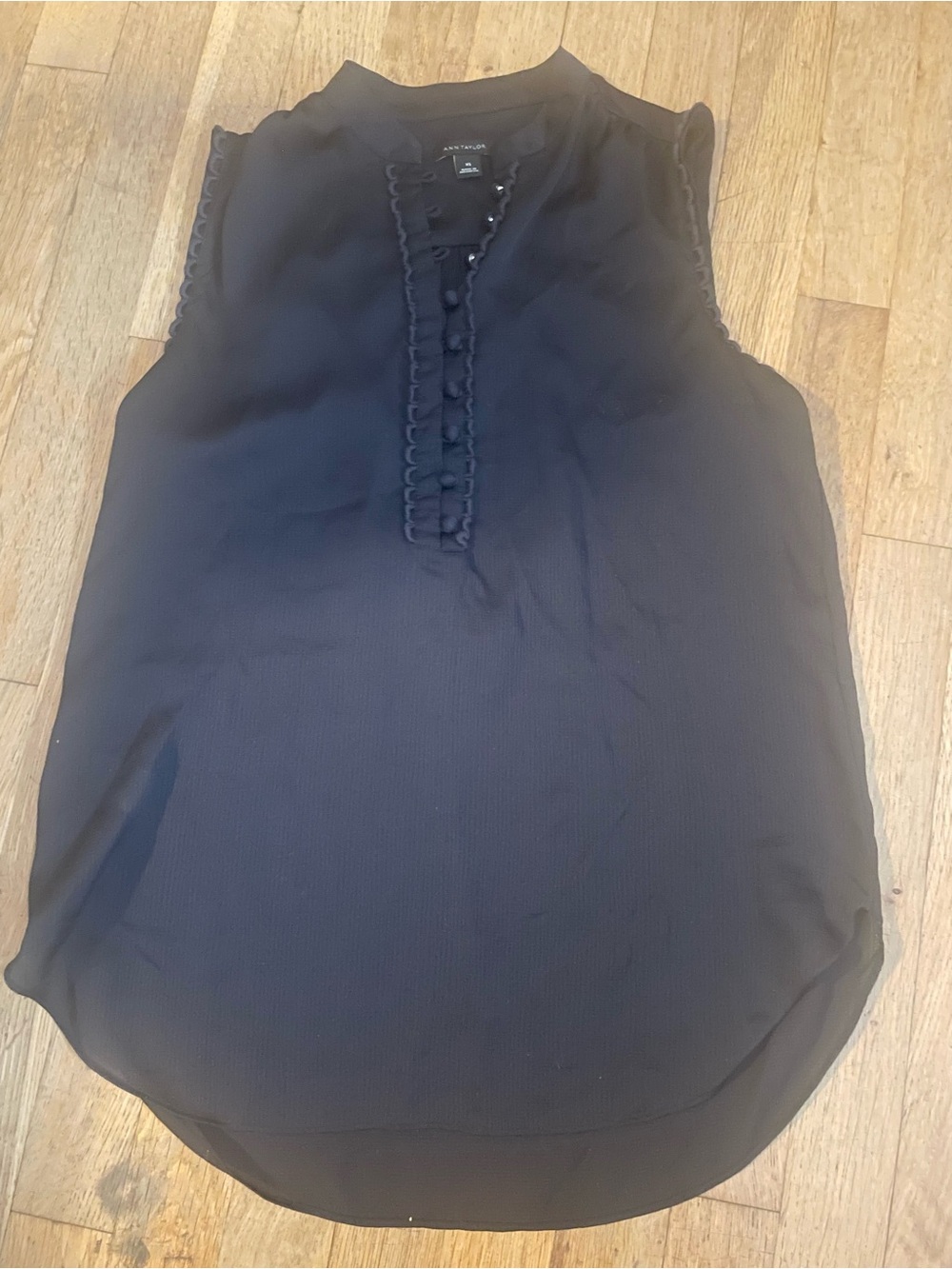 Ann Taylor Navy Sleeveless Ruffle-Trim Camisole